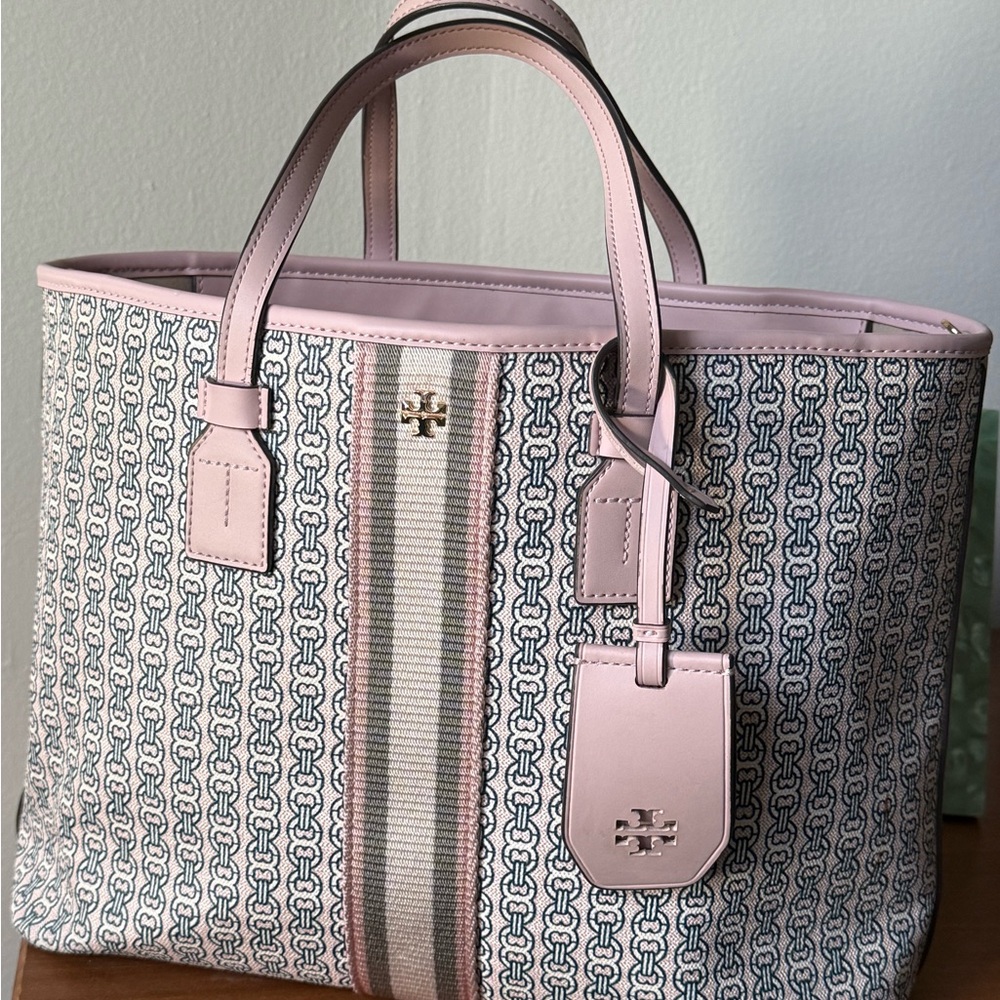 Tory Burch Pink and Cream Patterned Tote
